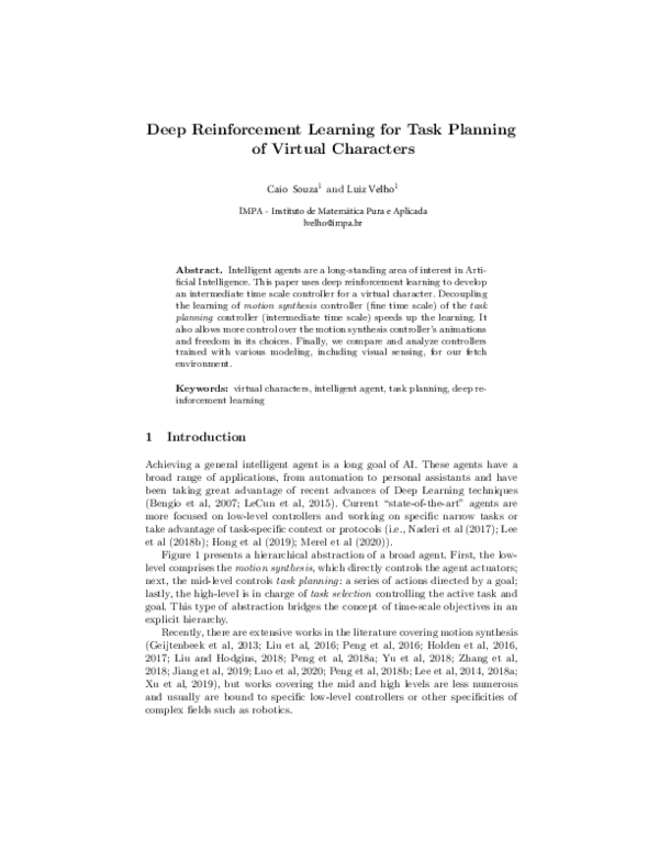(PDF) Deep Reinforcement Learning for Task Planning of Virtual Characters
