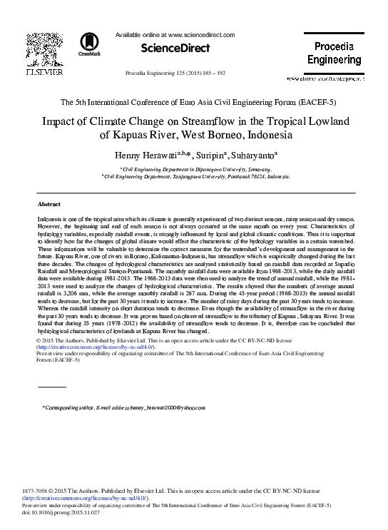 (PDF) Impact of Climate Change on Streamflow in the Tropical Lowland of ...