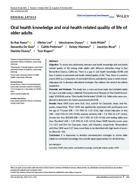 (PDF) Oral health knowledge and oral health related quality of life of ...