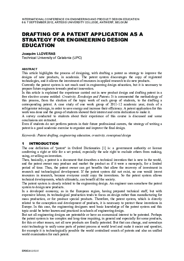 (PDF) Drafting of a Patent Application as a Strategy for Engineering ...