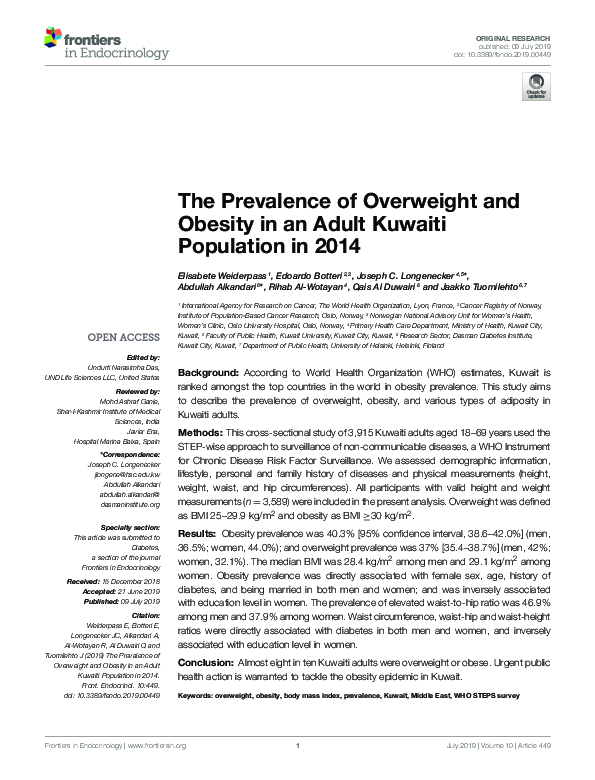 (PDF) The Prevalence of Overweight and Obesity in an Adult Kuwaiti ...