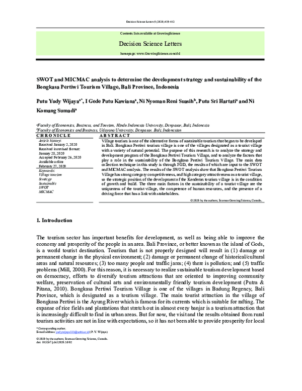 (PDF) SWOT and MICMAC analysis to determine the development strategy ...