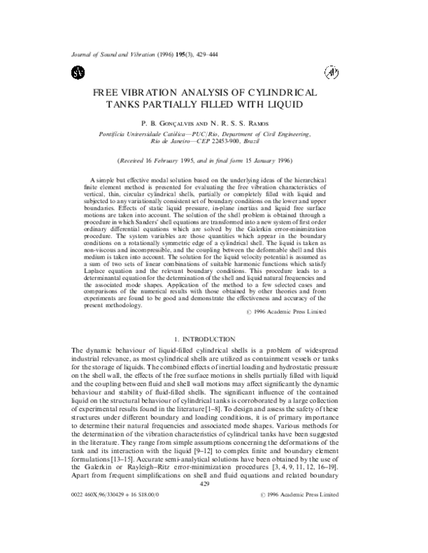 (PDF) Free Vibration Analysis of Cylindrical Tanks Partially Filled ...