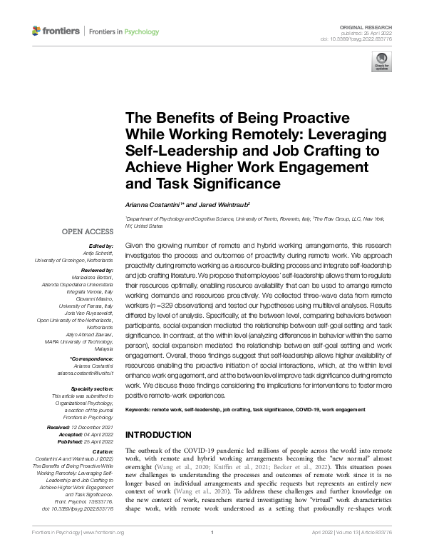 (PDF) The Benefits of Being Proactive While Working Remotely ...