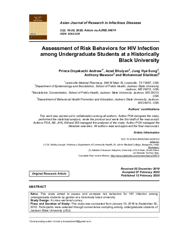 (PDF) Assessment of Risk Behaviors for HIV Infection among ...