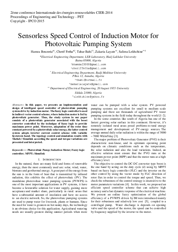 (PDF) Sensorless Speed Control of Induction Motor for Photovoltaic ...