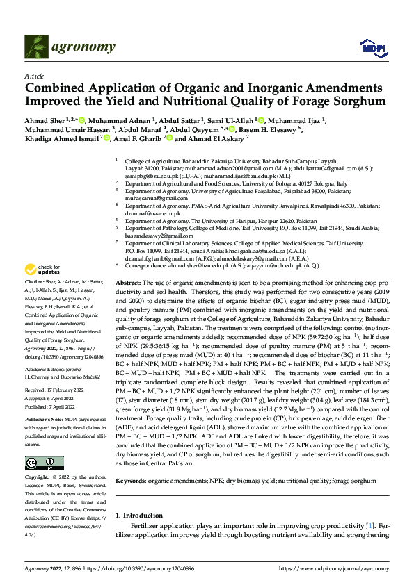 (PDF) Combined Application of Organic and Inorganic Amendments Improved ...