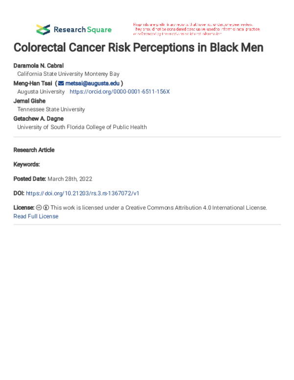 (PDF) Colorectal Cancer Risk Perceptions in Black Men