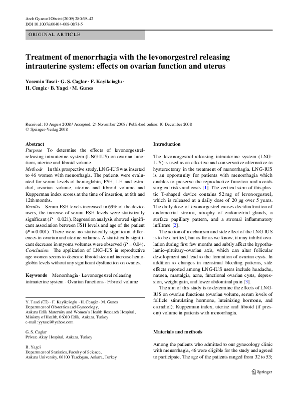 (PDF) Treatment of menorrhagia with the levonorgestrel releasing ...