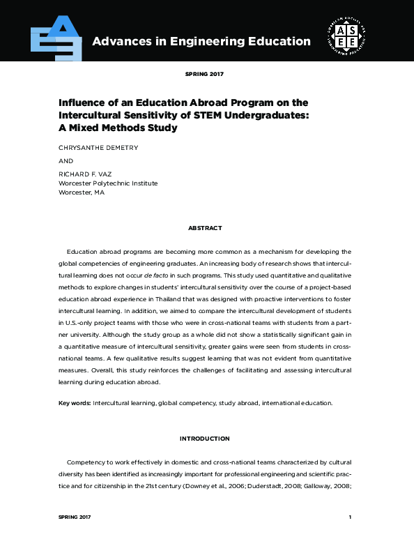 (PDF) Influence of an Education Abroad Program on the Intercultural ...