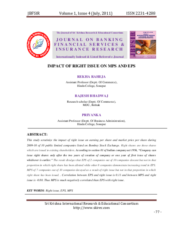 (PDF) Impact of right issue on mps and eps