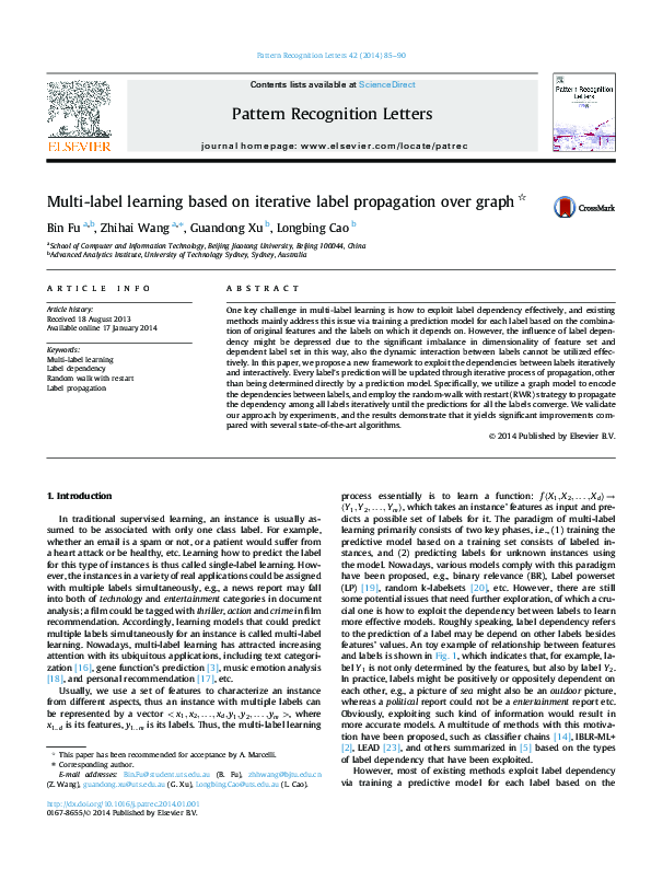 (PDF) Multi-label learning based on iterative label propagation over graph