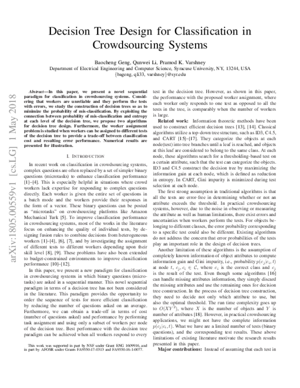 (PDF) Decision Tree Design for Classification in Crowdsourcing Systems