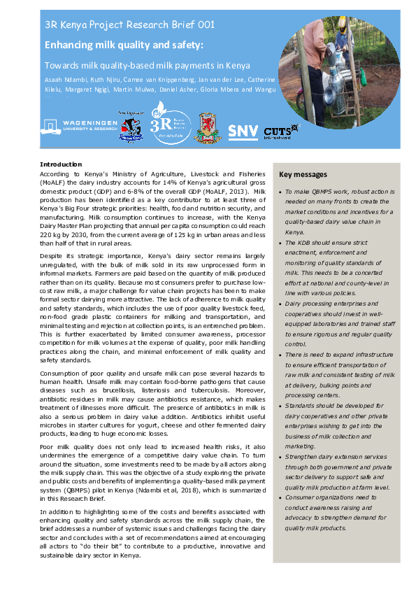 (PDF) Enhancing milk quality and safety: : Towards milk quality-based ...