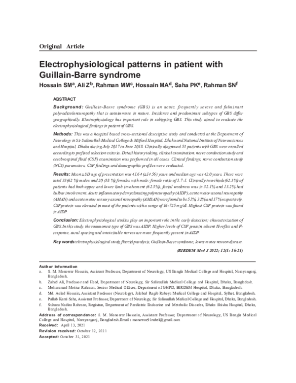 (PDF) Electrophysiological patterns in patient with Guillain-Barre ...