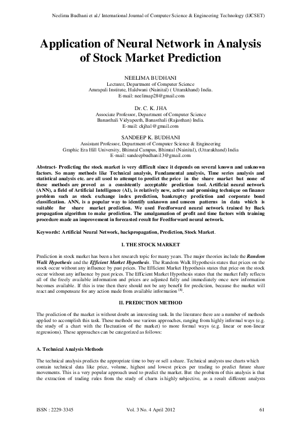 (PDF) Application of Neural Network in Analysis of Stock Market Prediction