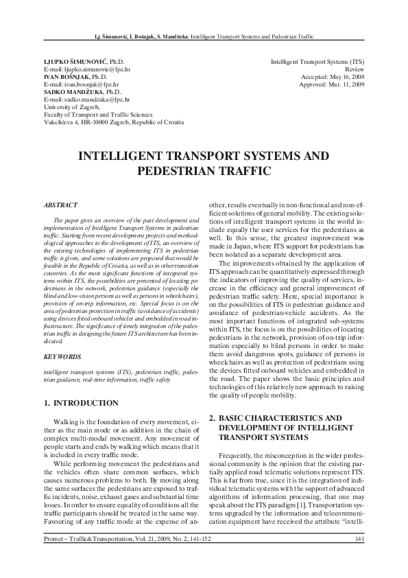 (PDF) Intelligent Transport Systems and Pedestrian Traffic