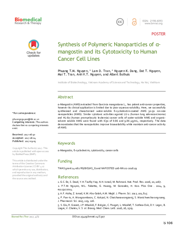 (PDF) ID: 1031 Synthesis of Polymeric Nanoparticles of α-mangostin and ...