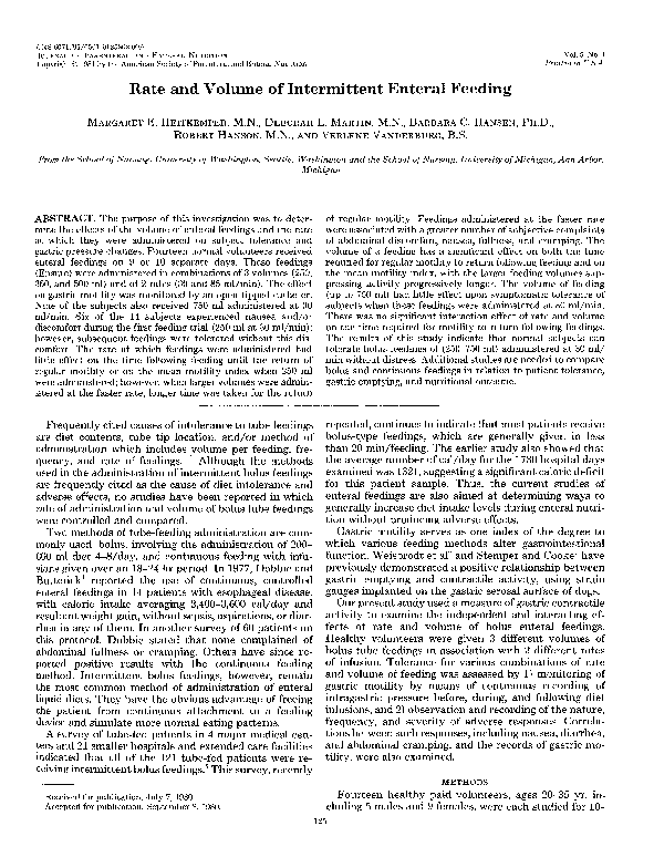 (PDF) Rate and Volume of Intermittent Enteral Feeding