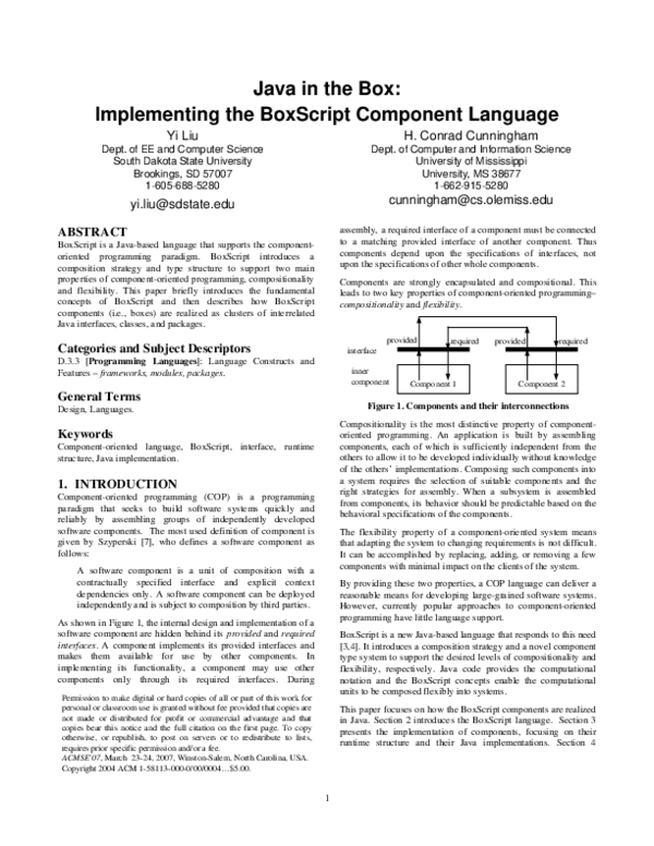 (PDF) Java in the Box: Implementing the BoxScript Component Language