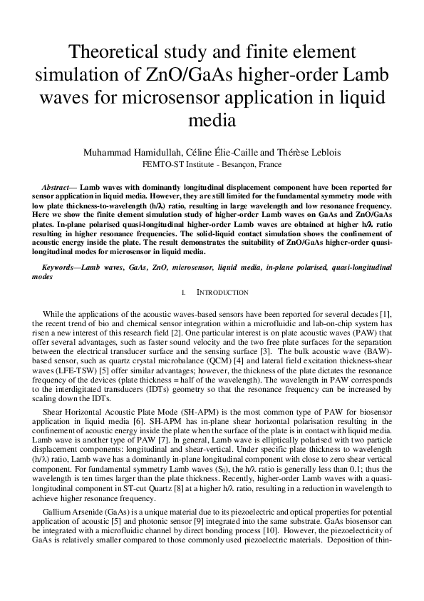 (PDF) Theoretical study and finite element simulation of ZnO/GaAs ...