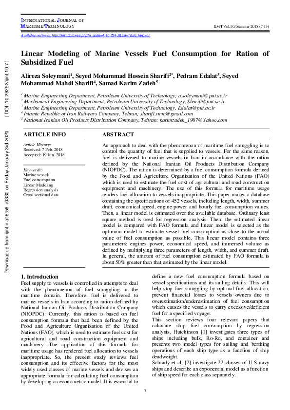 (PDF) Linear Modelling of Marine Vessels Fuel Consumption for Ration of ...