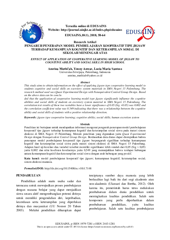 (PDF) Effect of Application of Cooperative Learning Model of Jigsaw to ...