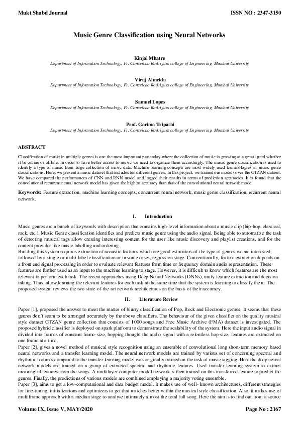 (PDF) Music Genre Classification Using Neural Networks