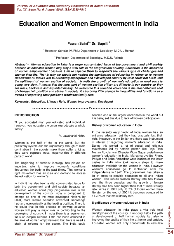 (PDF) Education and Women Empowerment in India