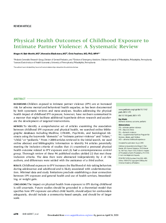 (PDF) Physical Health Outcomes of Childhood Exposure to Intimate ...