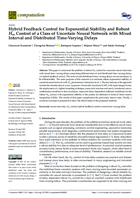 (PDF) Hybrid Feedback Control for Exponential Stability and Robust H∞ ...