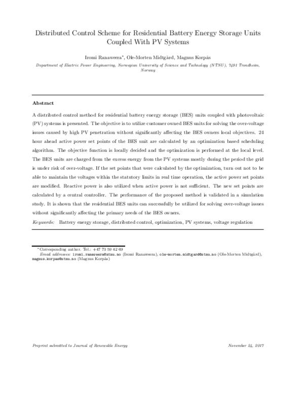 (PDF) Distributed control scheme for residential battery energy storage ...