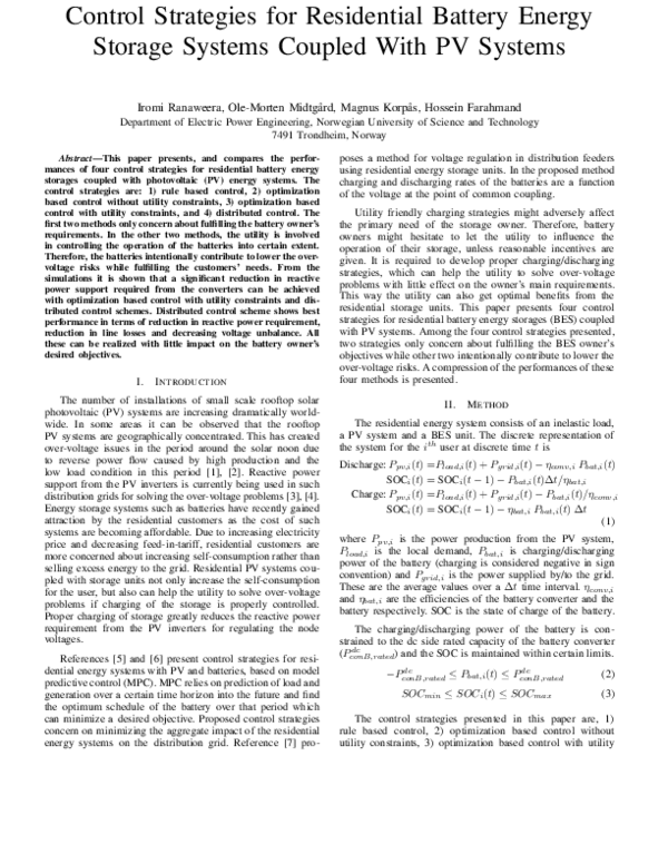 (PDF) Control strategies for residential battery energy storage systems ...