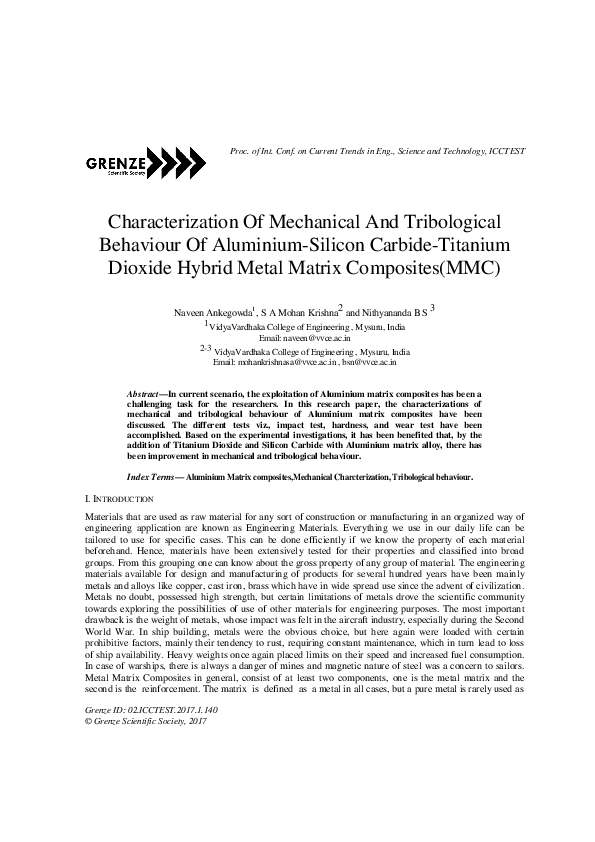 (PDF) Characterization Of Mechanical And Tribological Behaviour Of ...
