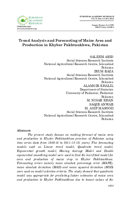 (PDF) Trend Analysis and Forecasting of Maize Area and Production in ...