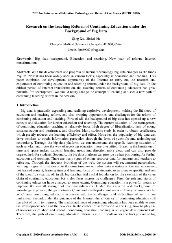 (PDF) Research on the Teaching Reform of Continuing Education under the ...