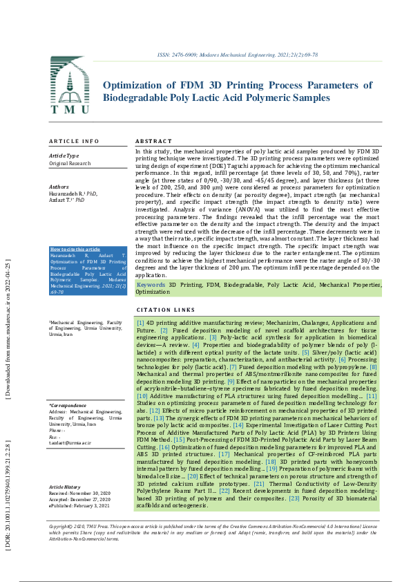 (PDF) Optimization of FDM 3D printing process parameters using Taguchi ...