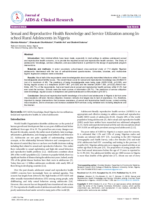 (PDF) Sexual and Reproductive Health Knowledge and Service Utilization ...