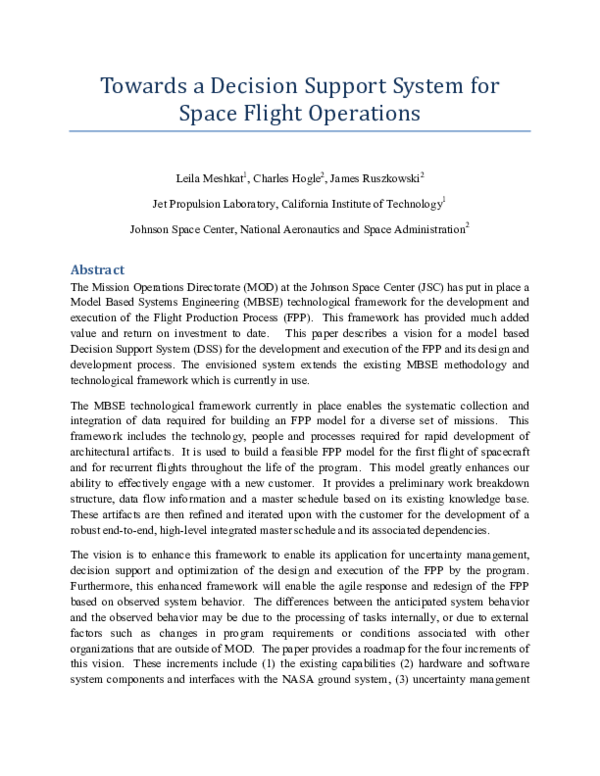 (PDF) Towards a Decision Support System for Spaceflight Operations