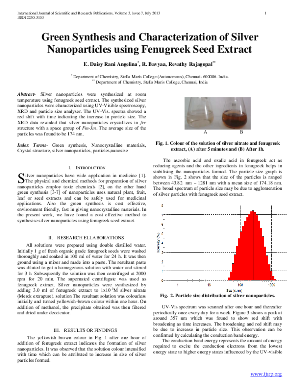 (PDF) Green Synthesis and Characterization of Silver Nanoparticles ...