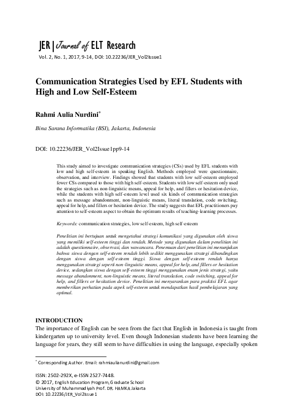 (PDF) Communication Strategies Used by EFL Students with High and Low ...