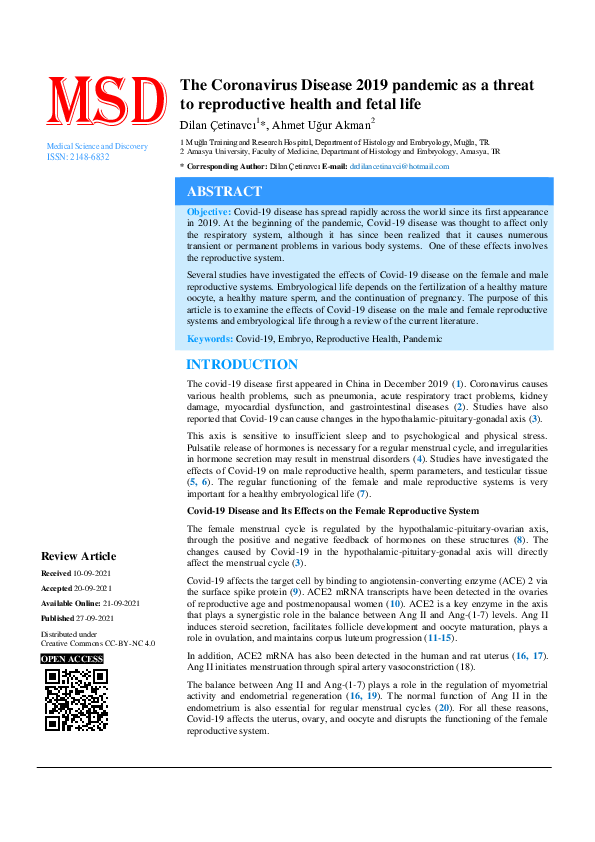 (PDF) The Coronavirus Disease 2019 pandemic as a threat to reproductive ...