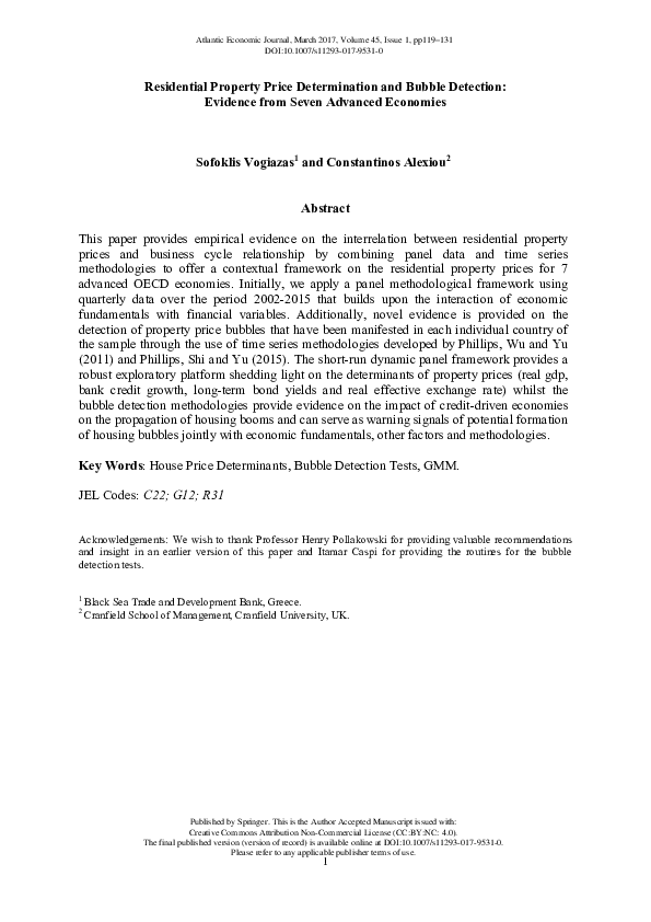 (PDF) Determinants of Housing Prices and Bubble Detection: Evidence ...