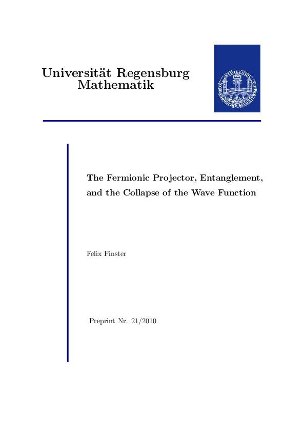 (PDF) The Fermionic Projector, Entanglement, and the Collapse of the ...