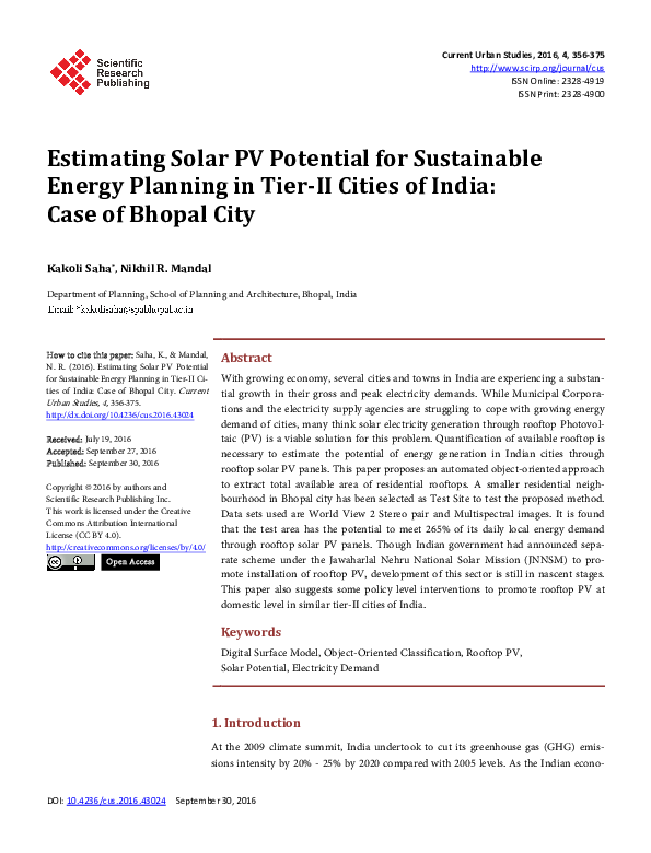 (PDF) Estimating Solar PV Potential for Sustainable Energy Planning in ...