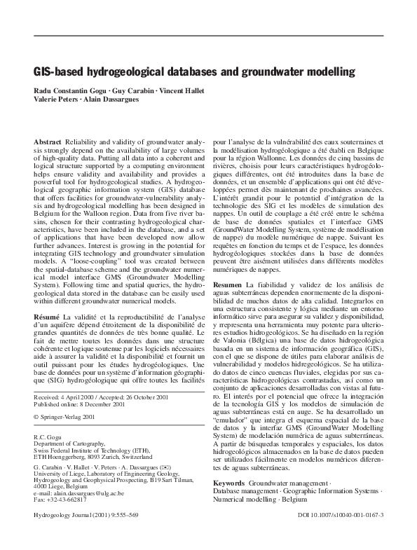 (PDF) GIS-based hydrogeological databases and groundwater modelling