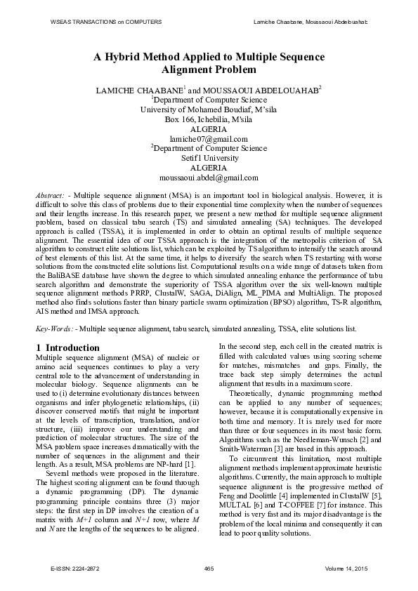 (PDF) A Hybrid Method Applied to Multiple Sequence Alignment Problem