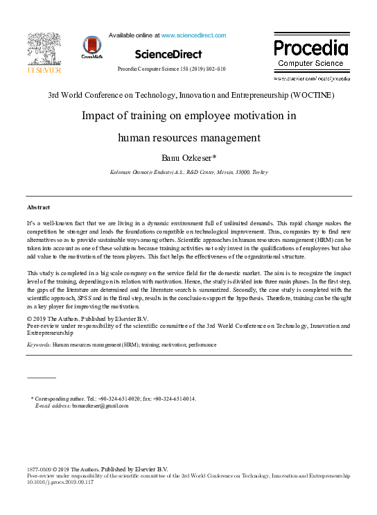 (PDF) Impact of training on employee motivation in human resources ...