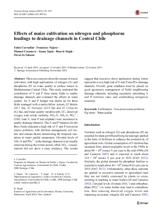 (PDF) Effects of maize cultivation on nitrogen and phosphorus loadings ...