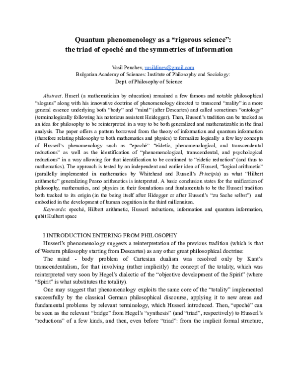 (PDF) Quantum phenomenology as a “rigorous science”: the triad of ...